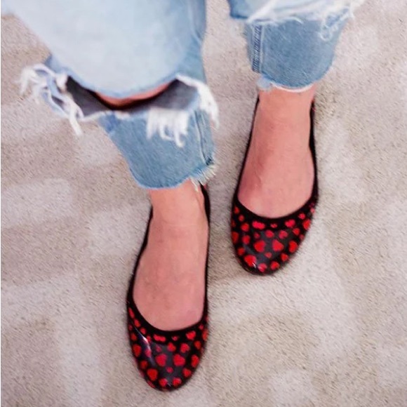 ja-vie hearts jelly flats shoes flexible casual black & red 9.5. NWOT - Picture 10 of 12